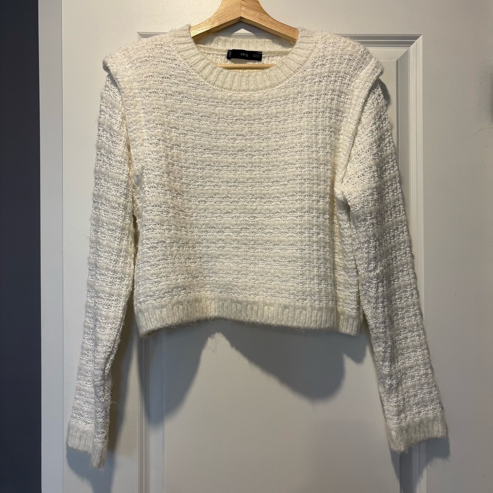 Mango Knitted Sweater with Shoulder Pads, Ivory, Size Small, Cropped - Picture 5 of 13